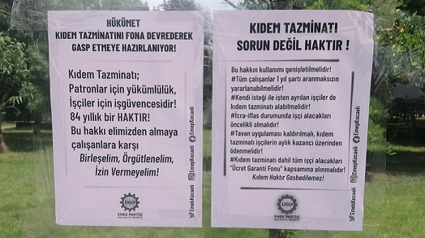 EMEP 'Kıdem tazminatının gasbına karşı birlikte mücadele edelim'